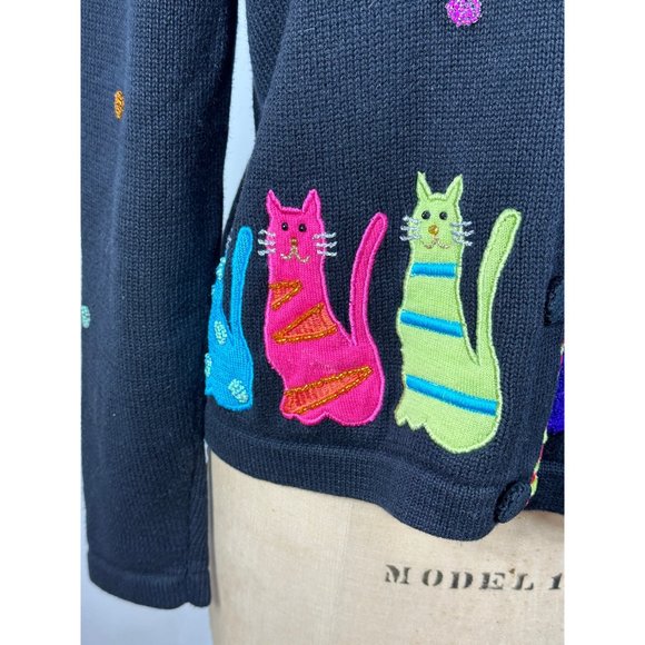 1990s Berek cat sweater with beading and applique' Size L Takako Sakon - Picture 6 of 8